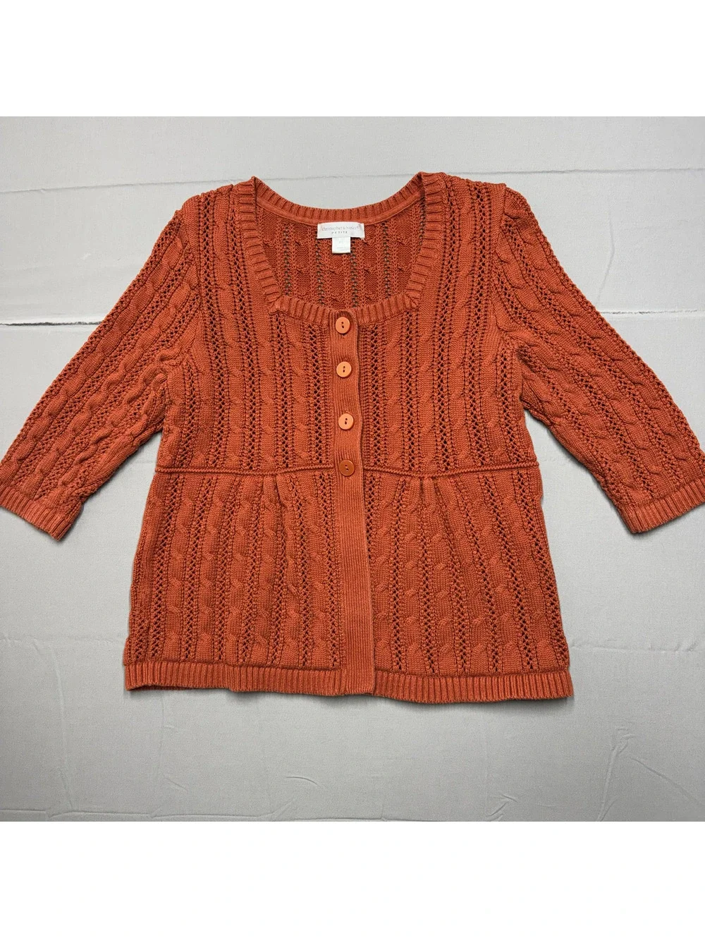 Christopher & Banks Womens Cardigan Cotton Cable Knit PL Orange Cottagecore - Picture 1 of 7